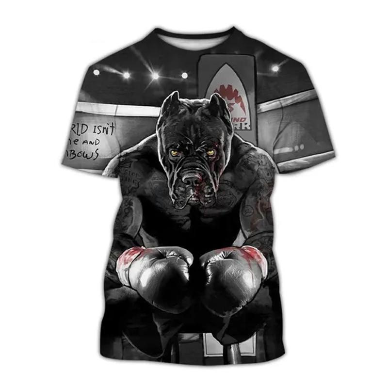 Летняя футболка с принтом животных, бокса, собак, 3D-принт, для мужчин и женщин, модная уличная одежда, свободные футболки с коротким рукавом и круглым вырезом, мужские футболки