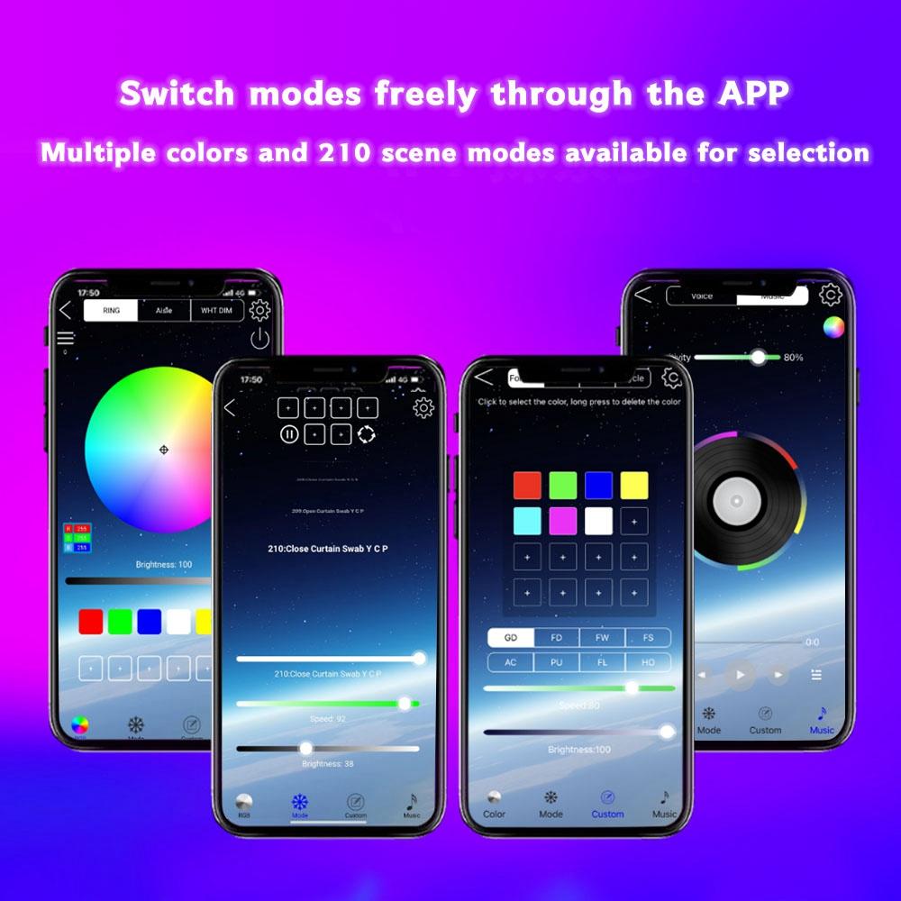 RGB светодиодные лампы под полом автомобиля, комплект подсветки под автомобилем, 12 В, приветственный свет, подсветка, окружающее пространство, управление через приложение. 4шт полоски