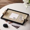 Black/Beige Leather Wooden Tray Rectangle Cake Fruit Dessert Tray Jewelry Display Plate  Key