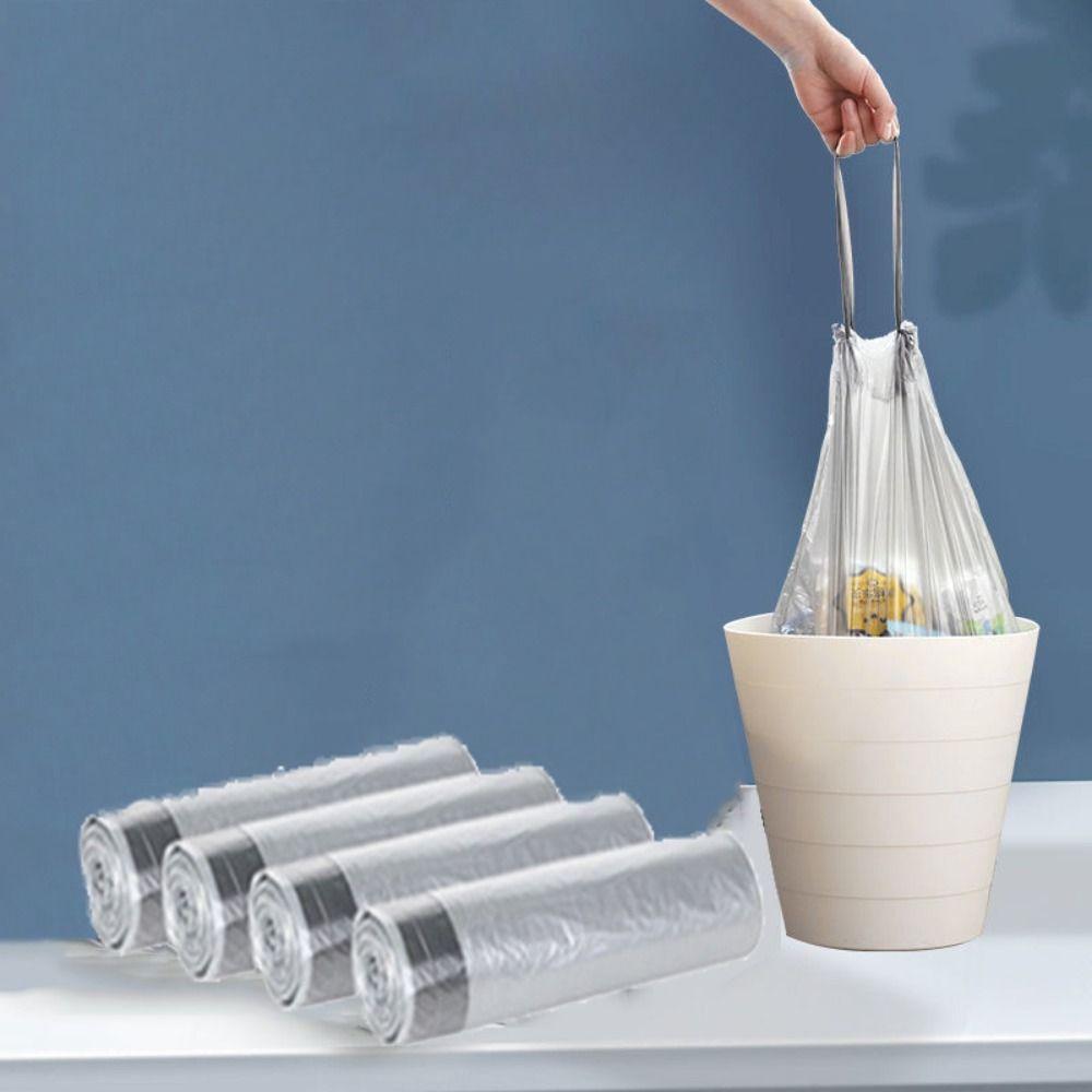 4Rolls PE Material Garbage Bags Odor-Control Rubbish Bags Portable Drawstring Trash Bags Bathroom