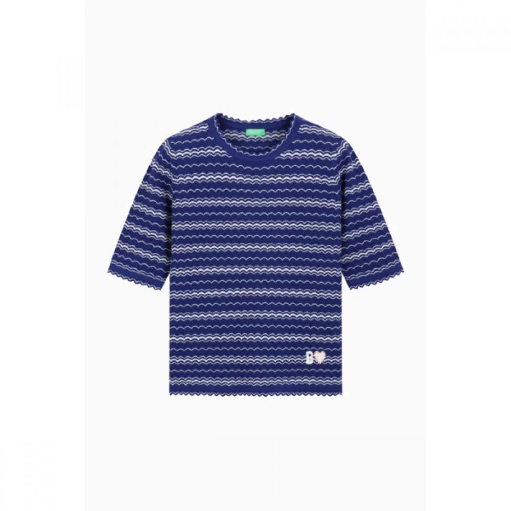 Benetton Женский вязаный топ с коротким рукавом и гребешковой отделкой Bakp62631