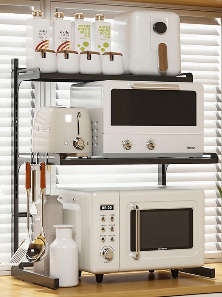 Кухонная выдвижная стойка для хранения микроволновой печи, бытовой органайзер для кухонной столешницы, шкафы для хранения кухонной утвари, регулируемая полка для специй