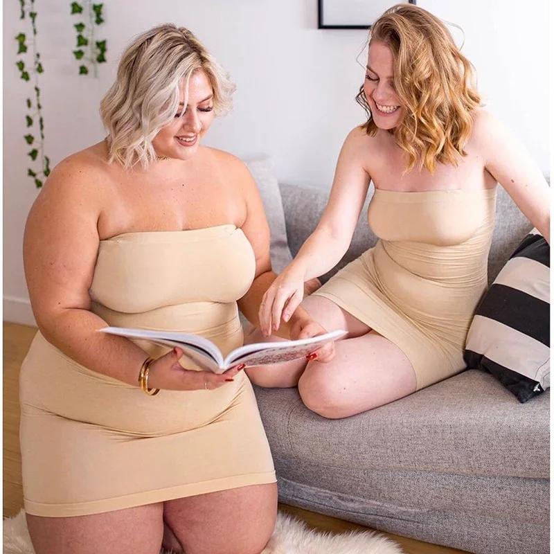 Сексуальное Полное Корректирующее Белье Женское Платье С Открытыми Плечами Облегающее Нижнее Платье Без Бретелек Гладкое Компрессионное Корректирующее Белье Для Похудения Талии