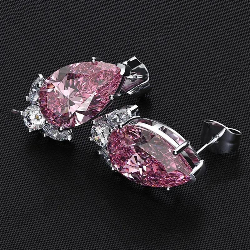 Elegant Light Luxury Pink Zircon Earrings for Women High-End Temperament Trendy Zircon Accessory