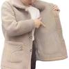 Winter Fleece Coat Thickened Single-breasted with Side Pockets Turn-down Collar Coldproof Solid Color