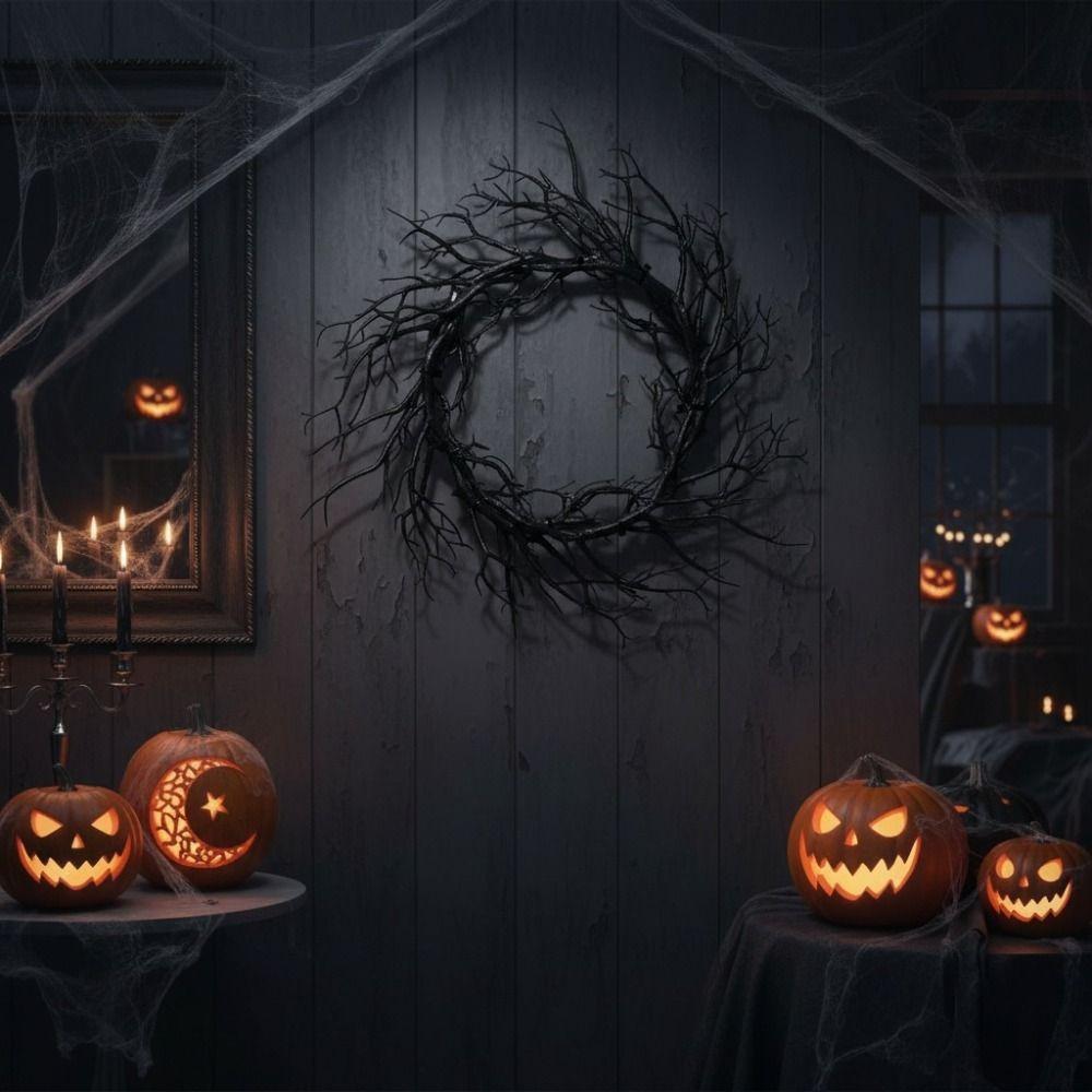 Realistic Halloween Black Branch Garland Artificial Twisted Twigs Halloween Spooky Wreath Wall