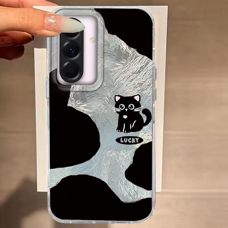 Чехол для Samsung Galaxy A56 A36 A16 A25 A35 A26 S25 S24 Plus Ultra FE Чехол для телефона Cat Black Cartoon для Samsung A55 Мягкая сумка