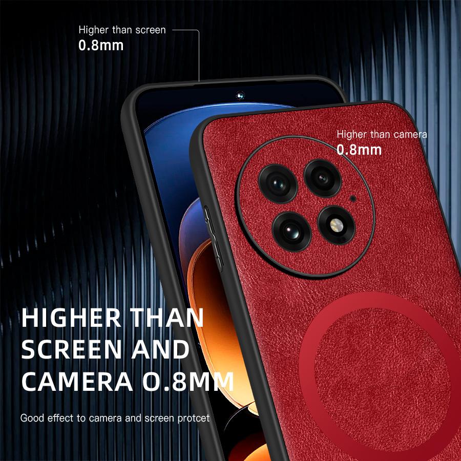 For OnePlus 11 12 13 Fine Hole PU Cow Pattern Leather Magnetic Ring Soft Edge Anti-drop Anti-fingerprint Phone Case