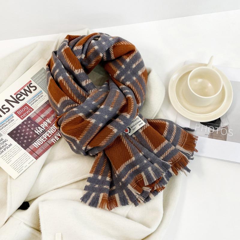 Imitation Cashmere Scarf, Women's Autumn and Winter Large Plaid Scarf, Warm and Thickened Medium and Long Scarf, Versatile Scarf, Shawl.