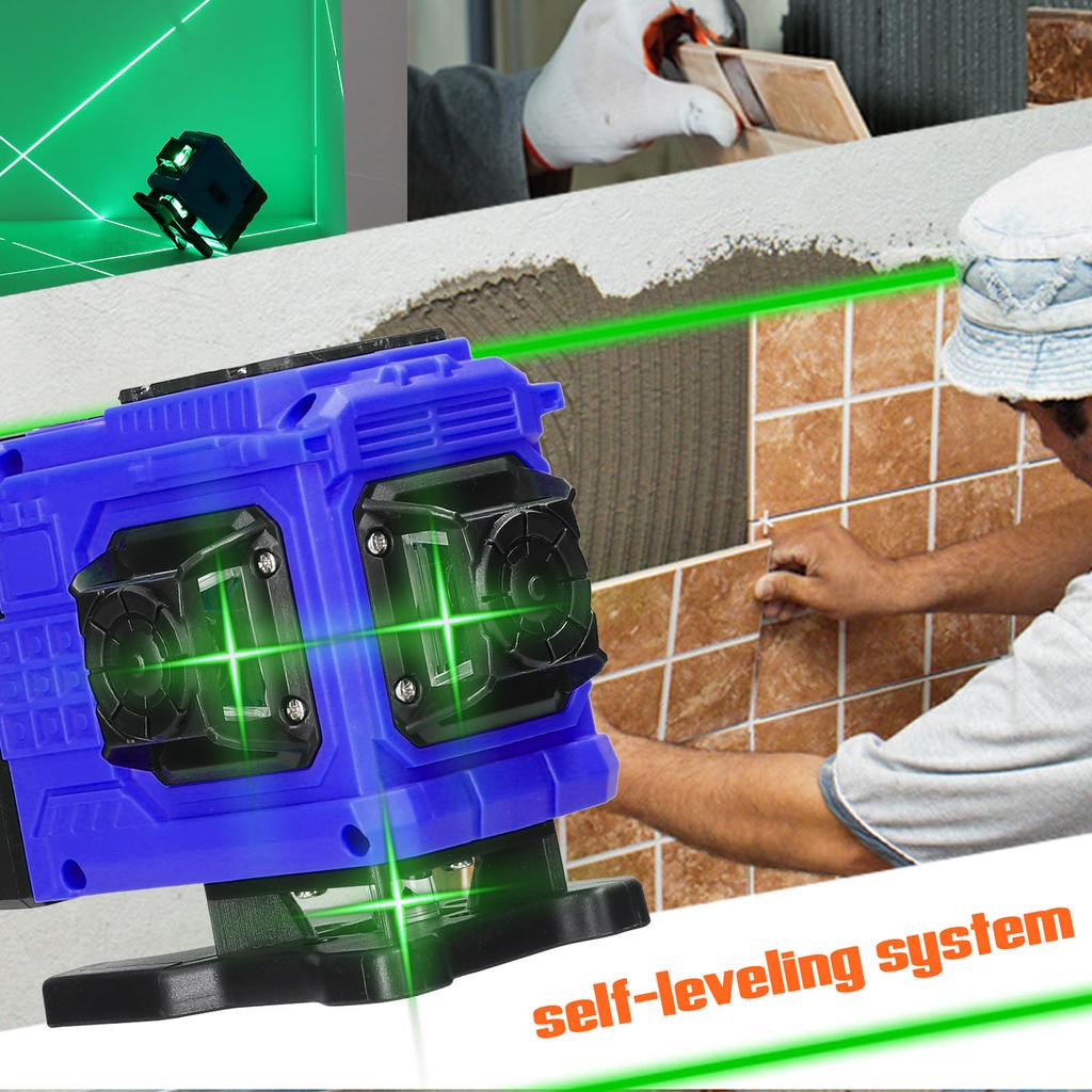 Многофункциональный лазерный уровень с зеленым лучом, 12 линий, 3 градуса, самовыравнивающийся, аккумуляторный, литиевая батарея, нивелирование
