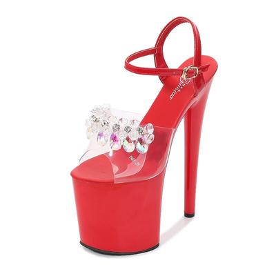 Женские однотонные сексуальные тапочки с круглой головкой и пряжкой на очень высоком каблуке, тонкий каблук, каблук 20 см, платформа 10 см, LFD