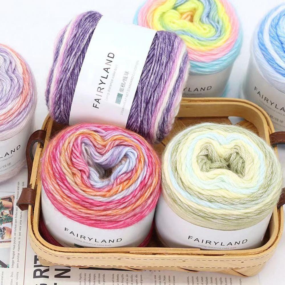 Hand-woven Rainbow Woollen Yarn 100g Multi-Color Yarn Fancy Blend Yarn Cake Yarn  Cushion