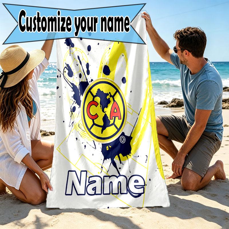 Custom Name Personalized Club America Print Beach Towel, for Trip Camping Beach Party Home Decor, Birthday Gift for Family & Friends
