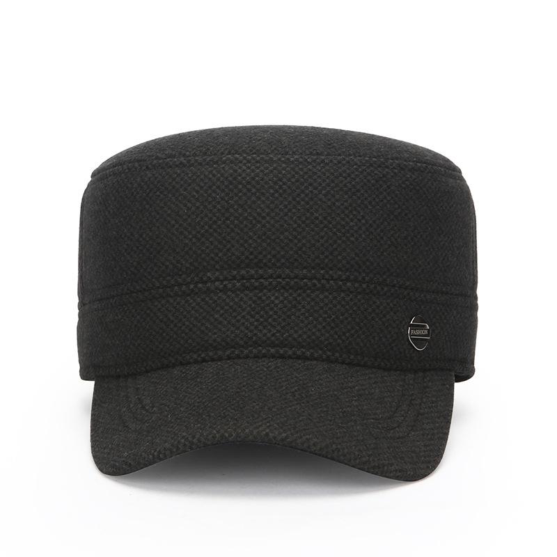 Новая мужская шапка зимняя хлопковая плюс защитные наушники шерстяная шапка с плоским верхом для людей среднего возраста пожилая шапка для улицы теплая шапка