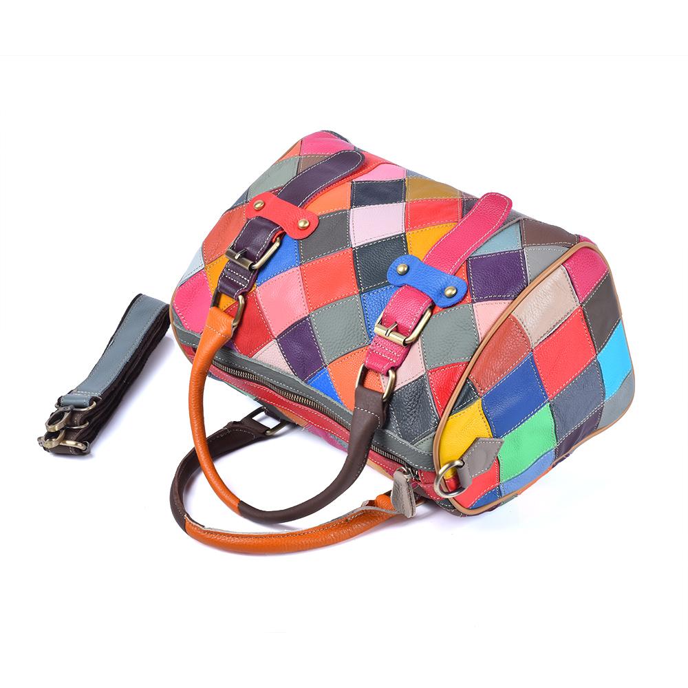 Colorful Cowhide Checkered Patchwork Women's Bags  Versatile Trend  Fashionable Crossbody Bags