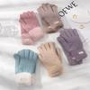 Winter Korean Knitted Gloves for Women High Elasticity Warm Fingered Gloves Thickened Splicing Versatile Gloves Daily Life Work