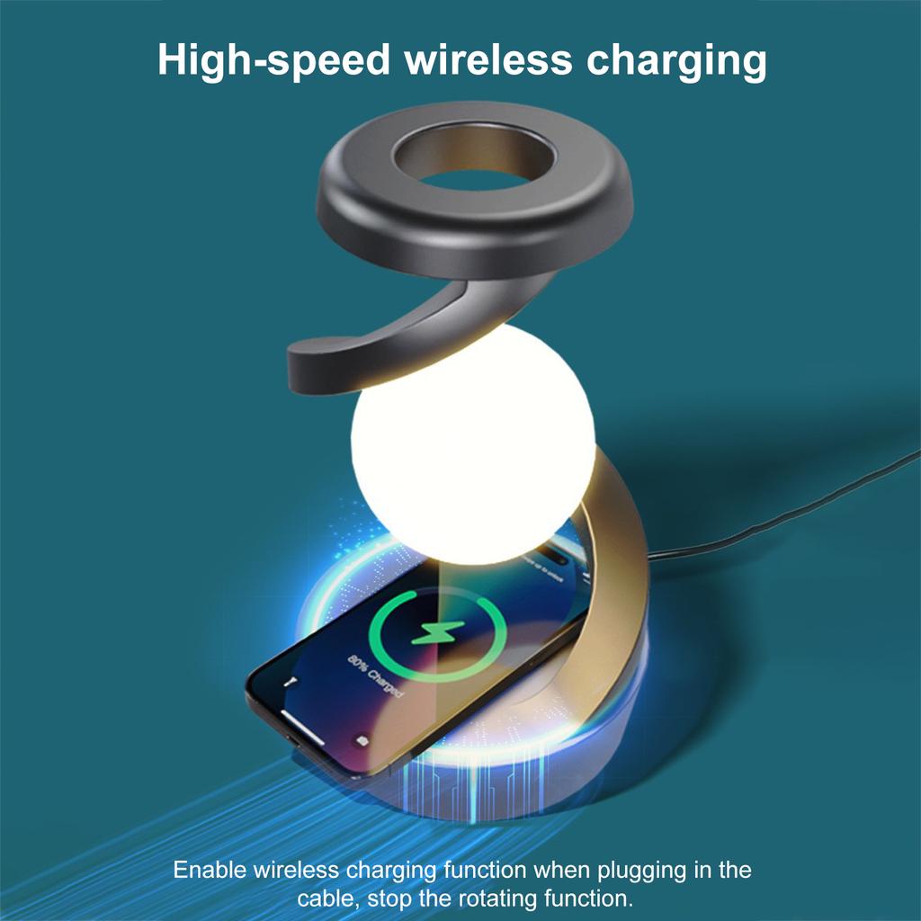 Плавающая вращающаяся ослепительная красочная окружающая подсветка прикроватная тумбочка для лампы Беспроводная зарядка Волна