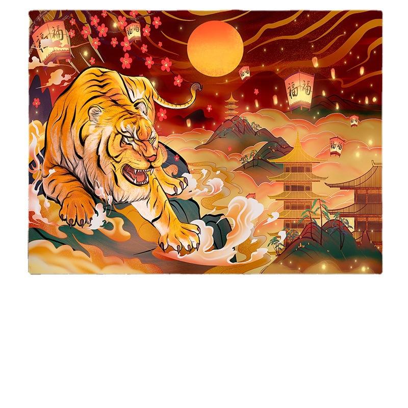 Большой гобелен в китайском стиле в стиле тигра, настенный гобелен с геометрическим рисунком, гобелен в стиле хиппи, домашний декор, эстетическое украшение