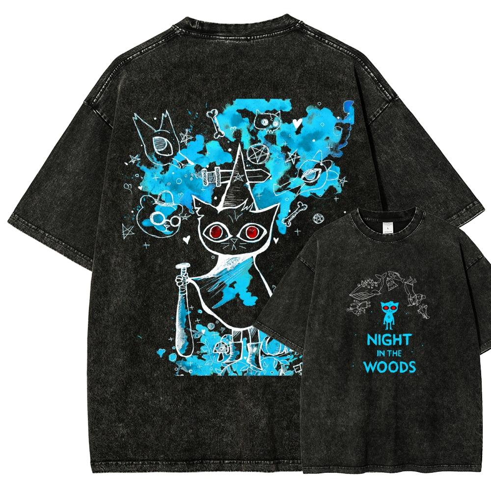 night in the woods Washed T-shirt 2026 New Model personality Clothes shirt Year round clothing Retro Loose Oversized Plus Size Unisex