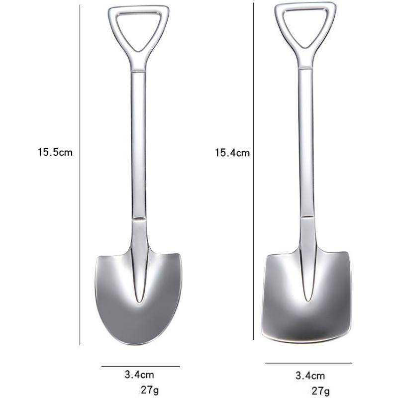 304 Stainless Steel Iron Shovel Spoon Coffee Ice Cream Spoon Engineering Shovel Retro Cute Square He