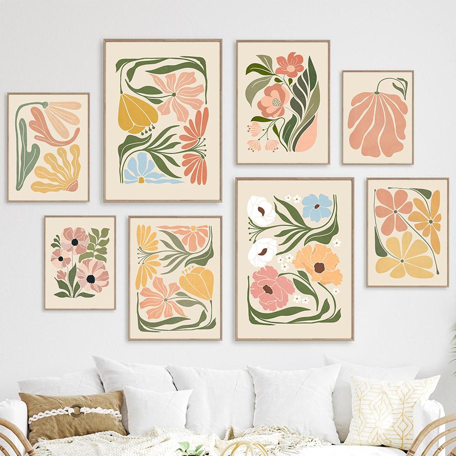 Абстрактный Цветочный Рынок Пион Маргаритка Листья Настенное Искусство Холст Живопись Винтажные Постеры И Принты Картина для Гостиной Домашний Декор