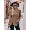 Autumn Winter Long-sleeved Round Neck Top Women's Fashion Casual Irregular Solid Color Street Style Buttons Pullover Tshirt New