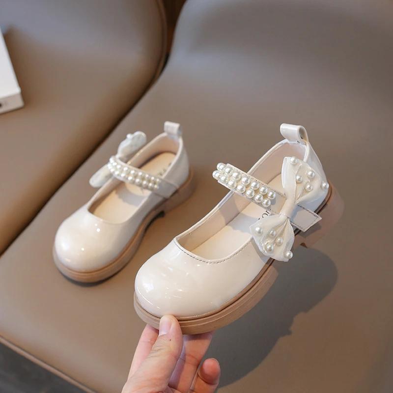 Стиль Лолиты 2024 года, новые весенние кожаные туфли для девочек с мягким жемчужным принтом, туфли принцессы для малышей, с круглым носком, с бантом для выступлений