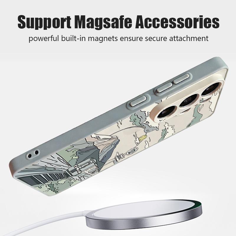 Магнитный Чехол Для Magsafe Для Samsung Galaxy S26 Ultra S25 Edge S24 Plus S23 FE S22 A54 A55 A56 5G Аниме Пейзаж Поезд Рисунок Матовый Чехол