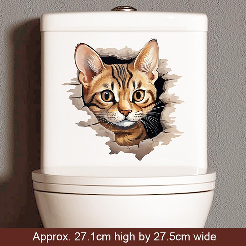 Смешные 3D наклейки на сиденье унитаза с котенком, водонепроницаемые наклейки для туалета с животными, декор для ванной комнаты и туалета