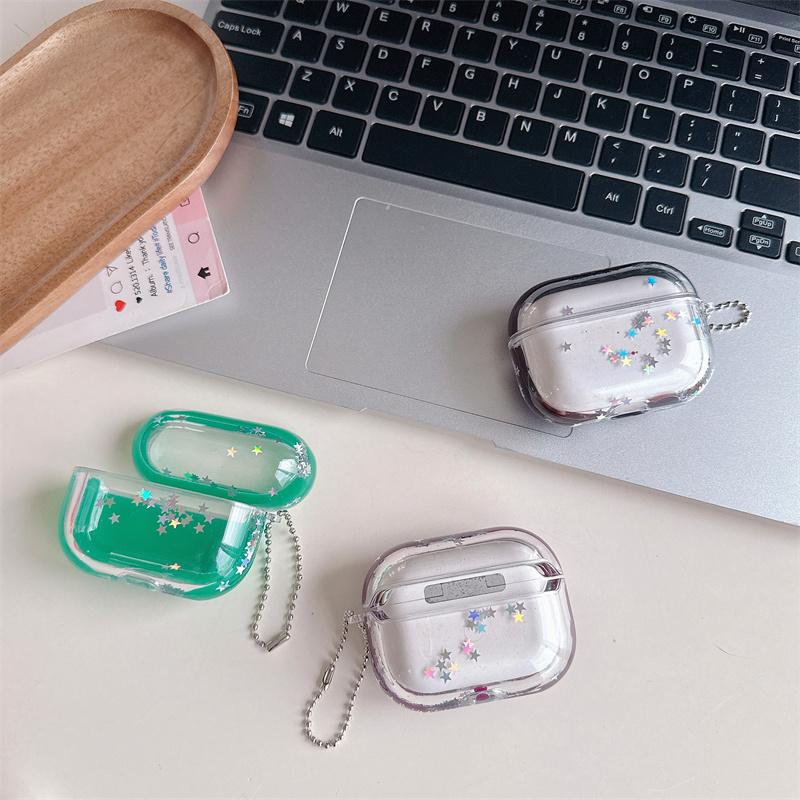 Динамичный Жидкий Чехол для Наушников AirPods Pro Чехол Para el Airpod 4 3 2 Защитный Жесткий Наушники Сияющие Звезды Fundas