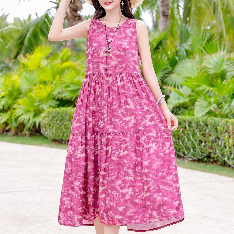 Плюс Размер Элегантное Женское Летнее Платье Повседневное Свободное Длинное Платье Без Рукавов Женская Винтажная Одежда