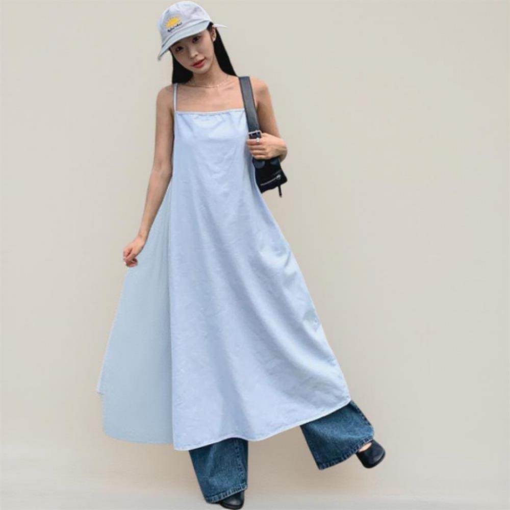 New ArrivalS Open Run Women S Flare Long dreSS Denim Cotton SleeveleSS