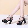 Fashion 2024 High Quality Shoes Female Ankle Strap Slingbacks Women's Sandals Summer Open Toe Buckle Rhinestones Chunky Heels Sandals