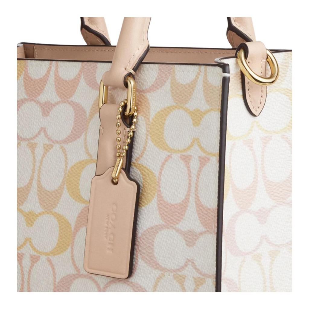 Coach Сумка-тоут Maggie 24 Classic Monogram Logo из искусственной кожи, сумка через плечо, средняя женская сумка-тоут, розовая, желтая CDZ08-IMM8C