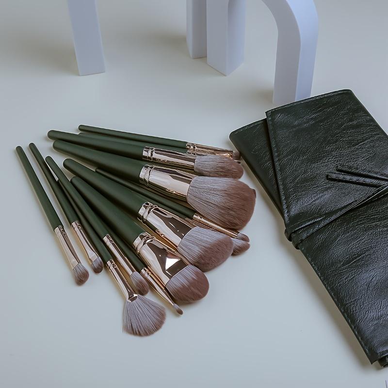 14Pcs Pro Makeup Brush Set - Soft Nylon Bristle Resin Rod Palm Brush Design for Flawless Foundation Eye Shadow Brow Application