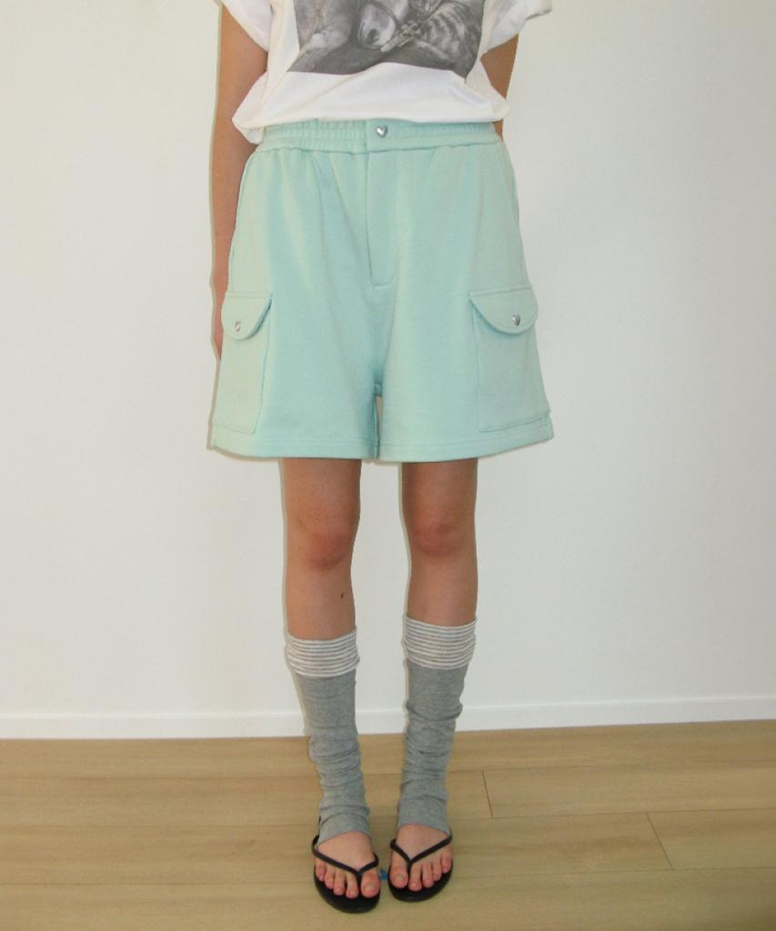 RONRON Cat Pocket Sweat Cargo Shorts Mint