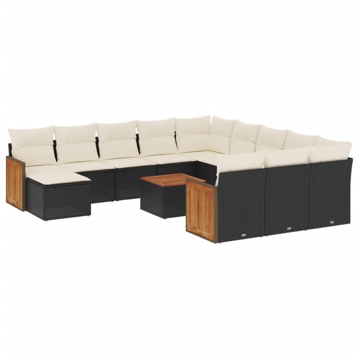 VidaXL Salon de Jardin avec Coussins 13 pcs, Canapés de Terrasse, Ensemble de Meubles de Patio, Mobilier d'Extérieur, Noir 3228268