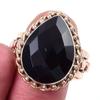 Natural Black Onex Gemstone Handmade 925 Sterling Silver Two Tone Ring S.10 M8J85
