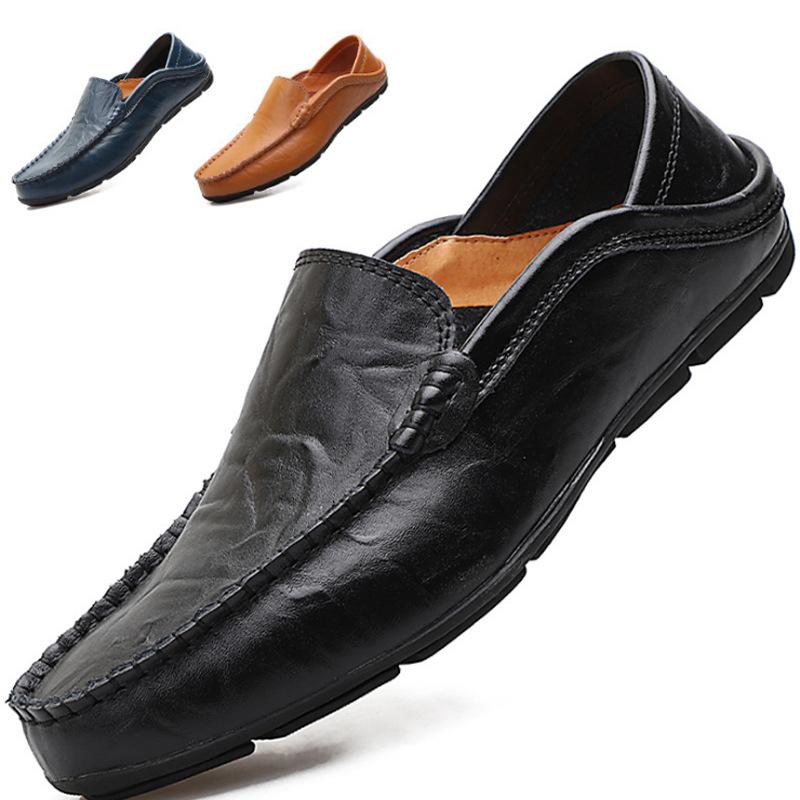 2024 Plus Size 46 47 Men Leather Casual Shoes Formal Mens Loafers Moccasins Italian Breathable Slip On Male Boat Shoes Driving Shoes