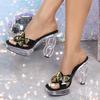 Fashion New 12CM Fashion Wedding Sexy Car Model Transparent Nightclub Crystal Square Head Non-slip Slippers Wedding Shoes