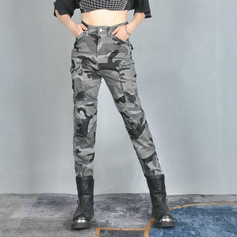 Womens Motorcycle Riding Pants With Built-in Protective Padding Camo High-Waist Breathable Cotton Blend