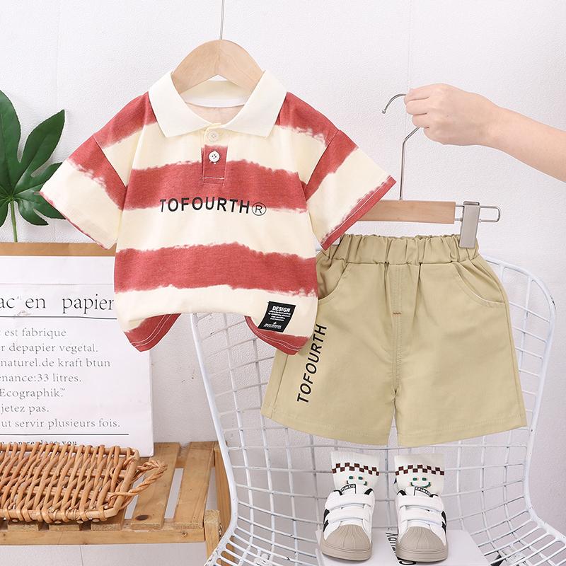 Комплект из 2 предметов для мальчиков из хлопка - Летняя цветная полосатая рубашка ПОЛО + подходящие повседневные шорты - Высококачественный повседневный наряд -S-XXL