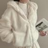 Hooded Plush Thick Section Woolen Jacket Women's Fall and Winter Padded Thickened Zipper Warm Short Coat Cute Fashion
