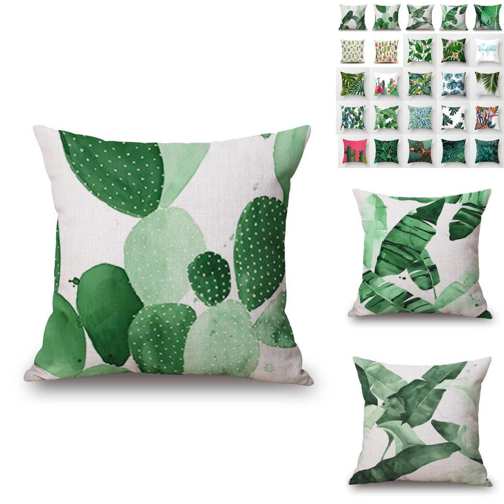 Роскошная хлопково-льняная наволочка с зелеными листьями для декора дивана и автомобиля