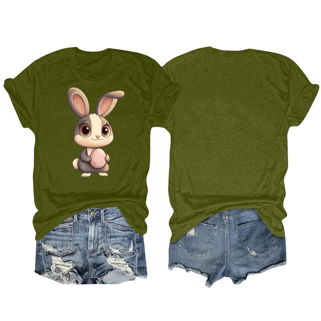 Happy Easter Women's Fashion Printed Round Neck Short Sleeve T-Shirt Pullover Top