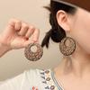 Retro Style Wood Carved Earrings Niche Design Round Earrings Femininity Literary Earrings