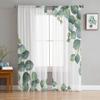 Green Leaves Plant White Tulle Window Curtains Living Room Organza Yarn Sheer Voile Curtain Bedroom Kitchen Home Decor Drape