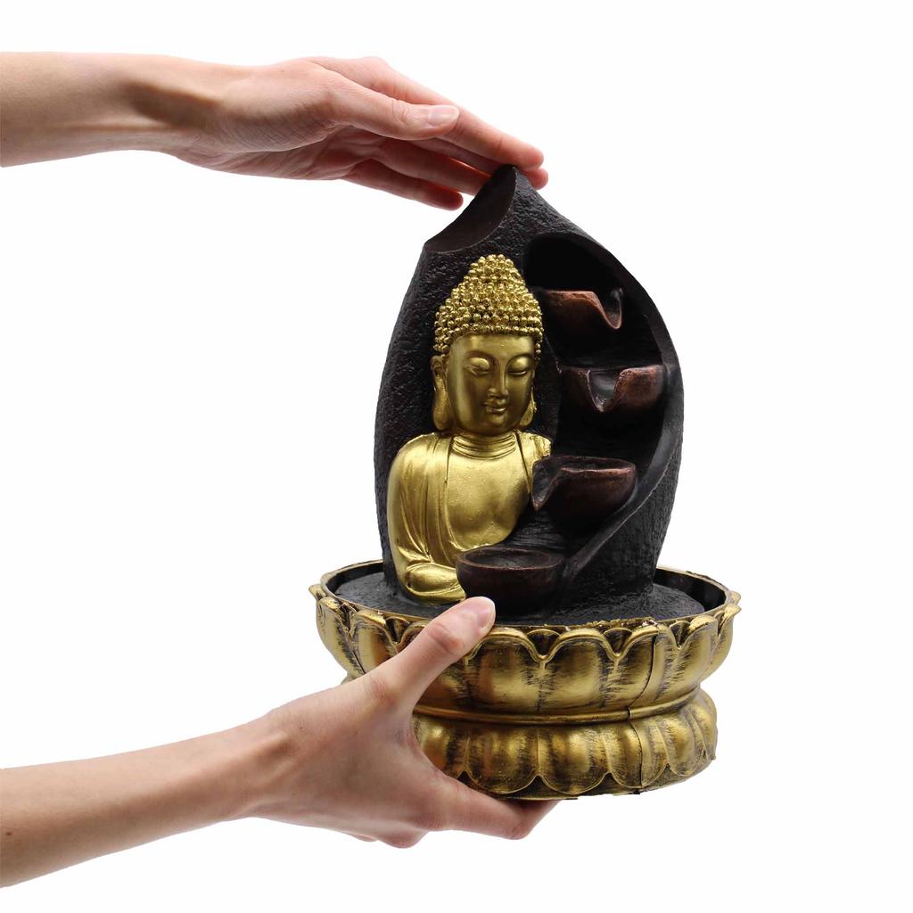 Tabletop Fountain 30cm Golden Buddha Pouring Pots