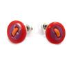 [R8190] - Red 'Buttons' Earrings - 13 Mm