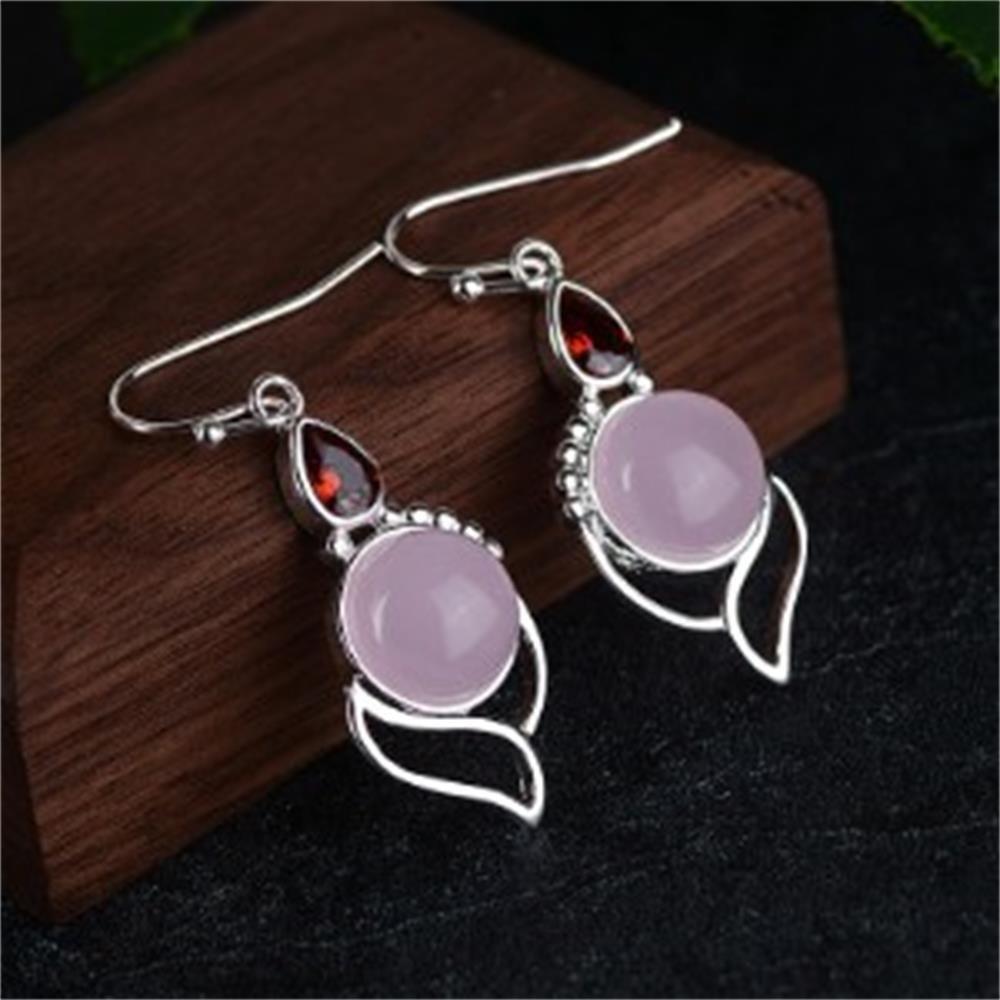 Wedding Jewelry Hook Multi-Gemstone Ear Stud Moonstone Earrings Opal Stone Garnet Ruby Chalcedony